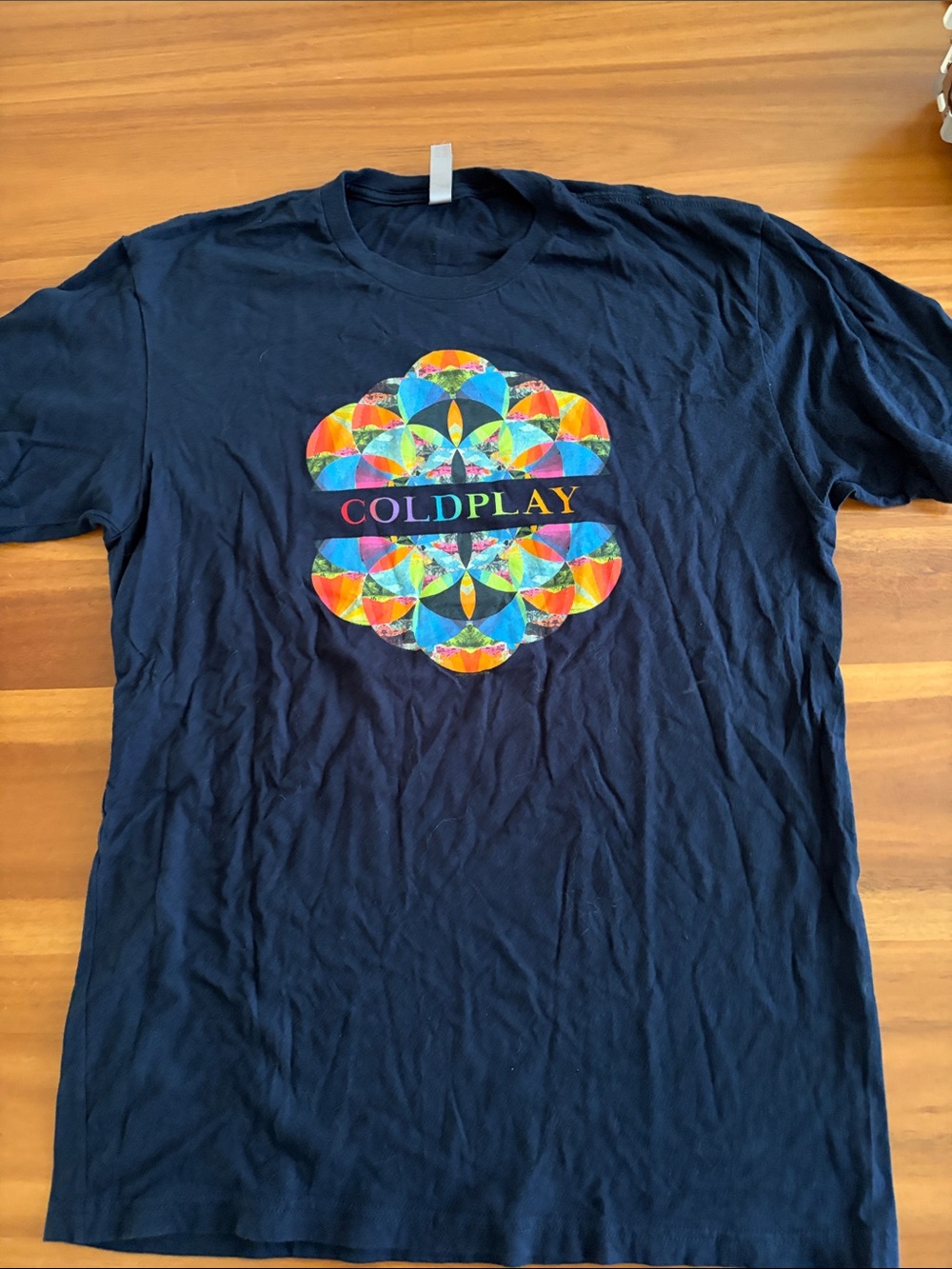 Next Level Apparel Navy Blue Short Sleeve Tee with Multicolor Coldplay Graphic